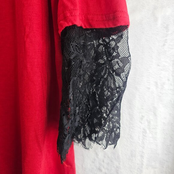 XXL Women Lace Off Shoulder Blouse T-Shirt Casual Top Red Black Pullover - Picture 5 of 12
